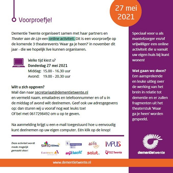 Folder Theatervoorstelling Dementie Twente 27 mei 2021